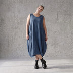 Damen Kleid Avantgarde Lyocell Petrol, Ballonschnitt, ärmellos, Flügeltaschen, Oversize große Größen – AKH Premium