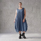 Damen Kleid Avantgarde Lyocell Petrol, Ballonschnitt, ärmellos, Flügeltaschen, Oversize große Größen – AKH Premium