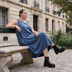 Damen Kleid Avantgarde Lyocell Petrol, Ballonschnitt, ärmellos, Flügeltaschen, Oversize große Größen – AKH Premium