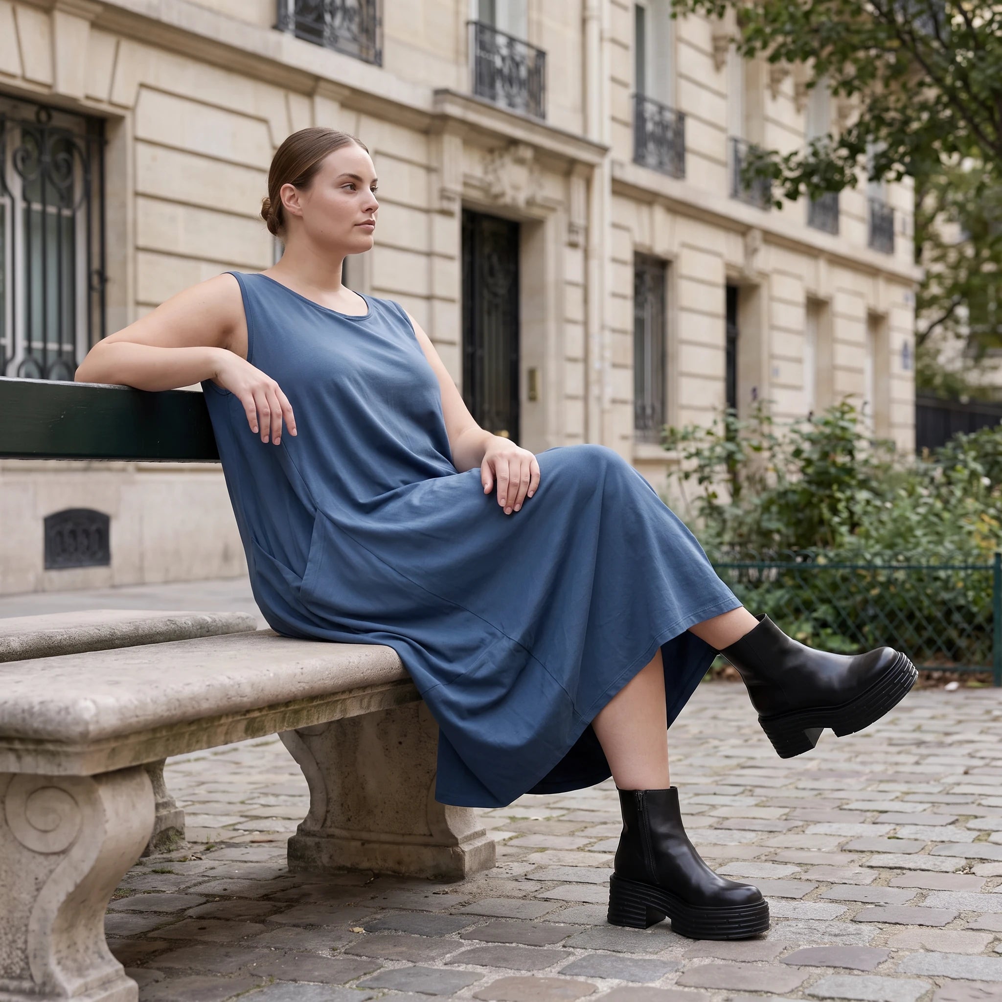 Damen Kleid Avantgarde Lyocell Petrol, Ballonschnitt, ärmellos, Flügeltaschen, Oversize große Größen – AKH Premium