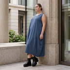Damen Kleid Avantgarde Lyocell Petrol, Ballonschnitt, ärmellos, Flügeltaschen, Oversize große Größen – AKH Premium