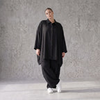 Damen Bluse Avantgarde Lyocell Schwarz, A-Linie, Knopfleiste, Oversize große Größen – AKH Premium
