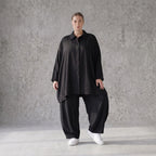 Damen Bluse Avantgarde Lyocell Schwarz, A-Linie, Knopfleiste, Oversize große Größen – AKH Premium