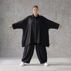 Damen Bluse Avantgarde Lyocell Schwarz, A-Linie, Knopfleiste, Oversize große Größen – AKH Premium
