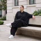 Damen Bluse Avantgarde Lyocell Schwarz, A-Linie, Knopfleiste, Oversize große Größen – AKH Premium