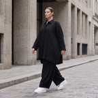Damen Bluse Avantgarde Lyocell Schwarz, A-Linie, Knopfleiste, Oversize große Größen – AKH Premium