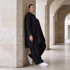 Damen Bluse Avantgarde Lyocell Schwarz, A-Linie, Knopfleiste, Oversize große Größen – AKH Premium