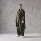 Damen Bluse Avantgarde Lyocell UrbanKhaki, A-Linie, 3/4-Arm, Knopfleiste, Oversize große Größen – AKH Premium