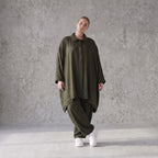 Damen Bluse Avantgarde Lyocell UrbanKhaki, A-Linie, 3/4-Arm, Knopfleiste, Oversize große Größen – AKH Premium