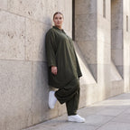 Damen Bluse Avantgarde Lyocell UrbanKhaki, A-Linie, 3/4-Arm, Knopfleiste, Oversize große Größen – AKH Premium
