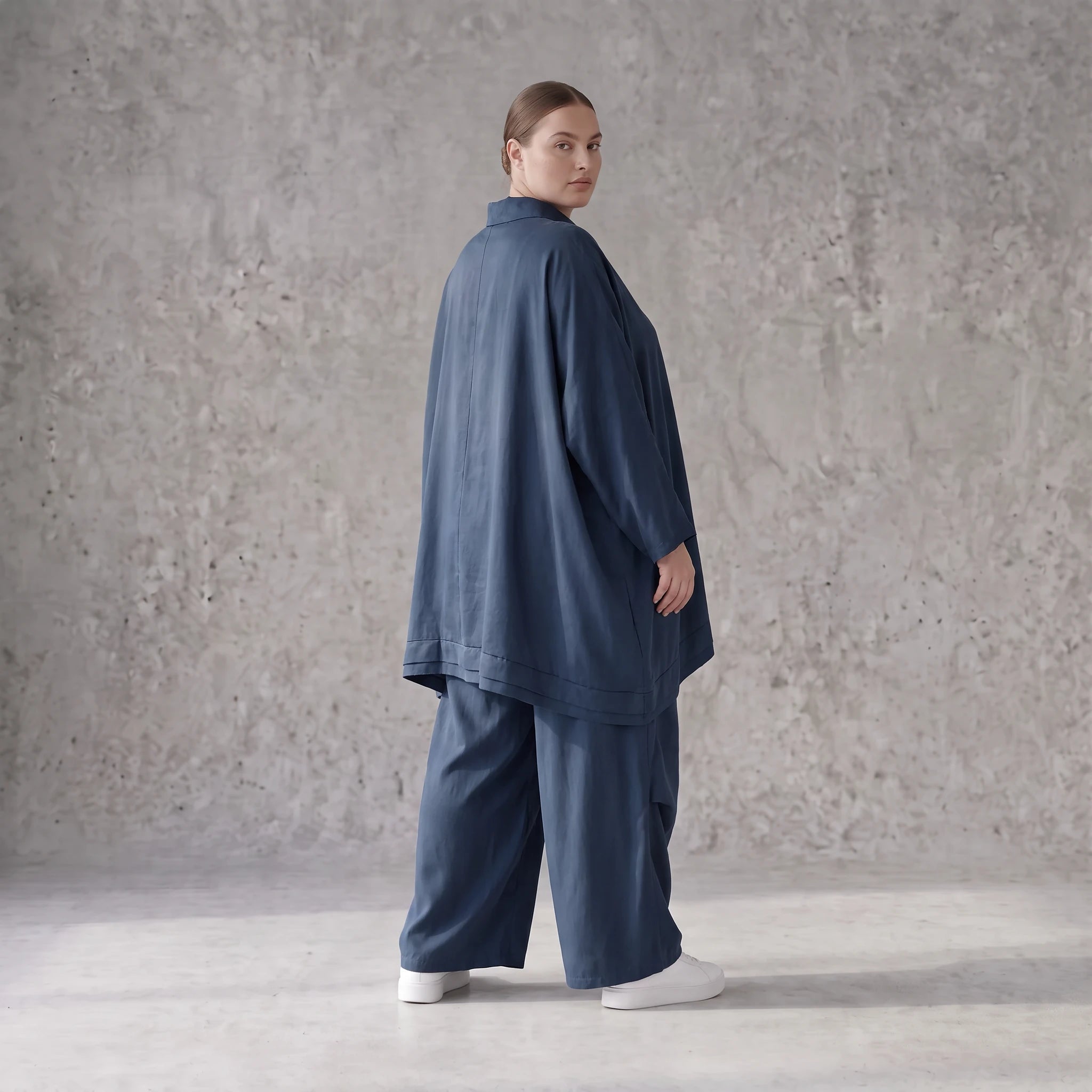 Damen Bluse Avantgarde Lyocell Petrol, A-Linie, Knopfleiste, Oversize große Größen – AKH Premium