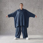 Damen Bluse Avantgarde Lyocell Petrol, A-Linie, Knopfleiste, Oversize große Größen – AKH Premium