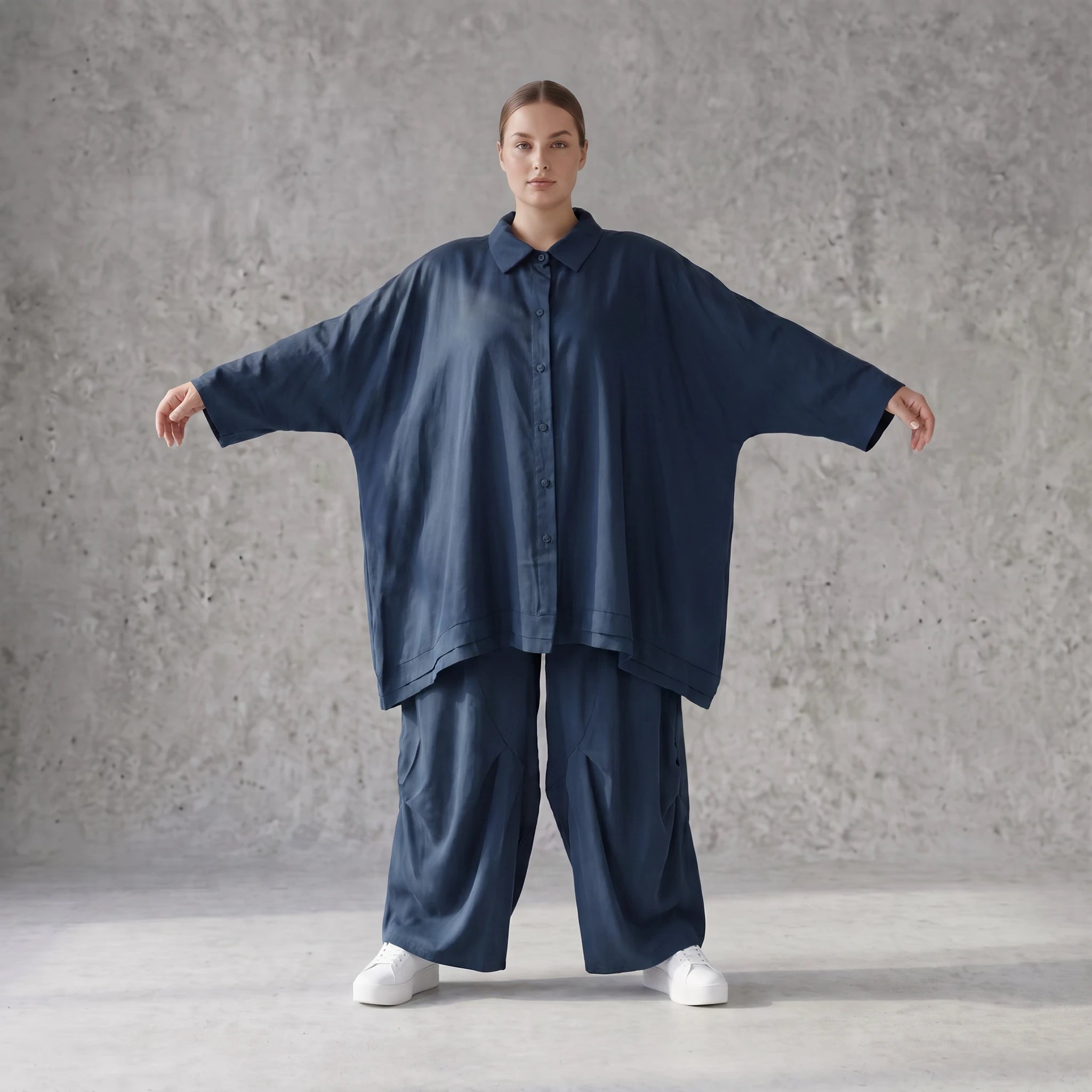 Damen Bluse Avantgarde Lyocell Petrol, A-Linie, Knopfleiste, Oversize große Größen – AKH Premium
