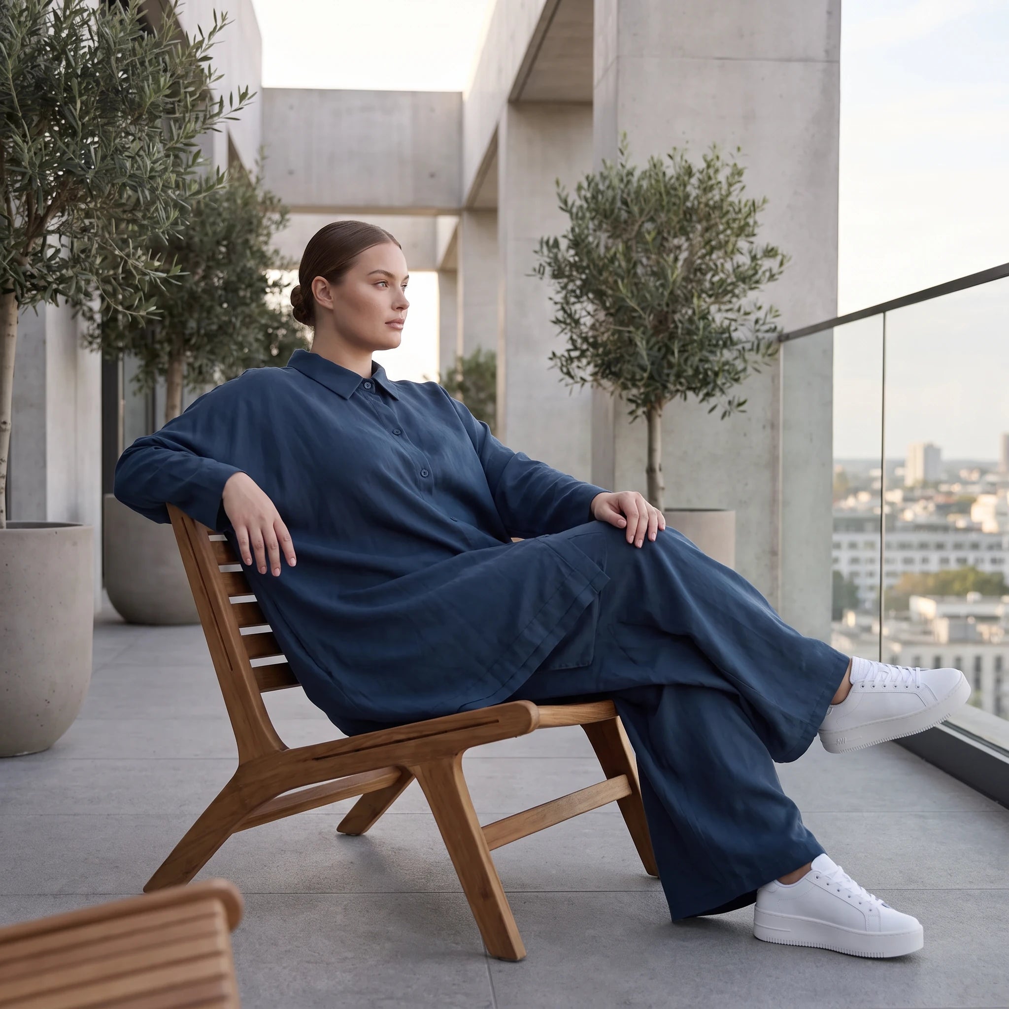 Damen Bluse Avantgarde Lyocell Petrol, A-Linie, Knopfleiste, Oversize große Größen – AKH Premium