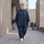 Damen Bluse Avantgarde Lyocell Petrol, A-Linie, Knopfleiste, Oversize große Größen – AKH Premium