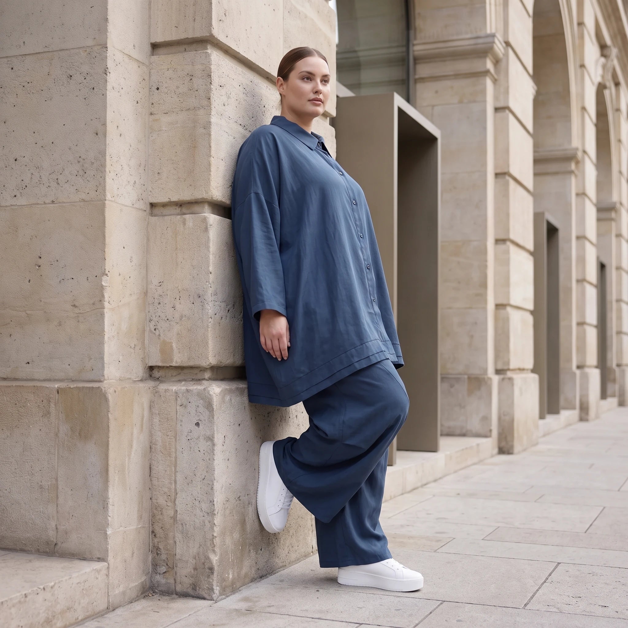 Damen Bluse Avantgarde Lyocell Petrol, A-Linie, Knopfleiste, Oversize große Größen – AKH Premium