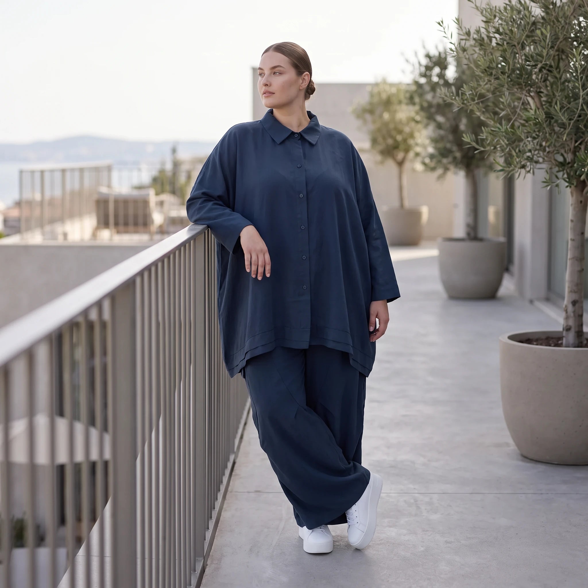 Damen Bluse Avantgarde Lyocell Petrol, A-Linie, Knopfleiste, Oversize große Größen – AKH Premium