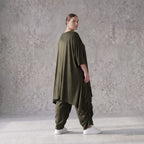 Damen Shirt Avantgarde Lyocell Khaki, A-Linie, Kurzarm, Volant, Oversize große Größen – AKH Premium