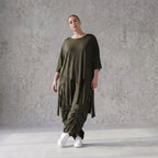 Damen Shirt Avantgarde Lyocell Khaki, A-Linie, Kurzarm, Volant, Oversize große Größen – AKH Premium