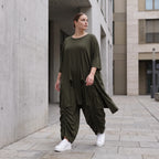 Damen Shirt Avantgarde Lyocell Khaki, A-Linie, Kurzarm, Volant, Oversize große Größen – AKH Premium