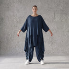 Damen Shirt Avantgarde Lyocell Petrol, A-Linie, Kurzarm, Volant, Oversize große Größen – AKH Premium