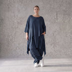 Damen Shirt Avantgarde Lyocell Petrol, A-Linie, Kurzarm, Volant, Oversize große Größen – AKH Premium
