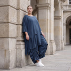 Damen Shirt Avantgarde Lyocell Petrol, A-Linie, Kurzarm, Volant, Oversize große Größen – AKH Premium