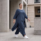 Damen Shirt Avantgarde Lyocell Petrol, A-Linie, Kurzarm, Volant, Oversize große Größen – AKH Premium