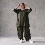 Damen Hose Avantgarde Lyocell Khaki, Ballonschnitt, Flügeltaschen, Oversize große Größen – AKH Premium