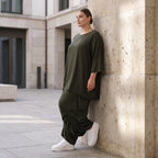 Damen Hose Avantgarde Lyocell Khaki, Ballonschnitt, Flügeltaschen, Oversize große Größen – AKH Premium