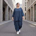 Damen Hose Avantgarde Lyocell Petrol, Ballonschnitt, Flügeltaschen, Oversize große Größen – AKH Premium