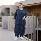 Damen Hose Avantgarde Lyocell Petrol, Ballonschnitt, Flügeltaschen, Oversize große Größen – AKH Premium