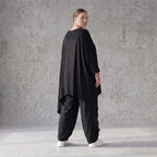 Damen Shirt Avantgarde Lyocell Schwarz, gerader Schnitt, Kurzarm, Volant, Oversize große Größen – AKH Premium