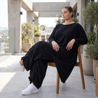 Damen Shirt Avantgarde Lyocell Schwarz, gerader Schnitt, Kurzarm, Volant, Oversize große Größen – AKH Premium