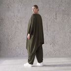 Damen Shirt Avantgarde Lyocell Khaki, gerader Schnitt, Kurzarm, Volant, Oversize große Größen – AKH Premium