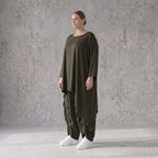 Damen Shirt Avantgarde Lyocell Khaki, gerader Schnitt, Kurzarm, Volant, Oversize große Größen – AKH Premium