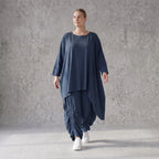 Damen Shirt Avantgarde Lyocell Petrol, gerader Schnitt, Kurzarm, Volant, Oversize große Größen – AKH Premium