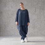 Damen Shirt Avantgarde Lyocell Petrol, gerader Schnitt, Kurzarm, Volant, Oversize große Größen – AKH Premium
