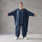 Damen Shirt Avantgarde Lyocell Petrol, gerader Schnitt, Kurzarm, Volant, Oversize große Größen – AKH Premium