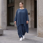 Damen Shirt Avantgarde Lyocell Petrol, gerader Schnitt, Kurzarm, Volant, Oversize große Größen – AKH Premium