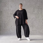 Damen Hose Avantgarde Lyocell Schwarz, Ballonschnitt, Oversize große Größen – AKH Premium