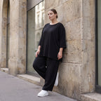 Damen Hose Avantgarde Lyocell Schwarz, Ballonschnitt, Oversize große Größen – AKH Premium