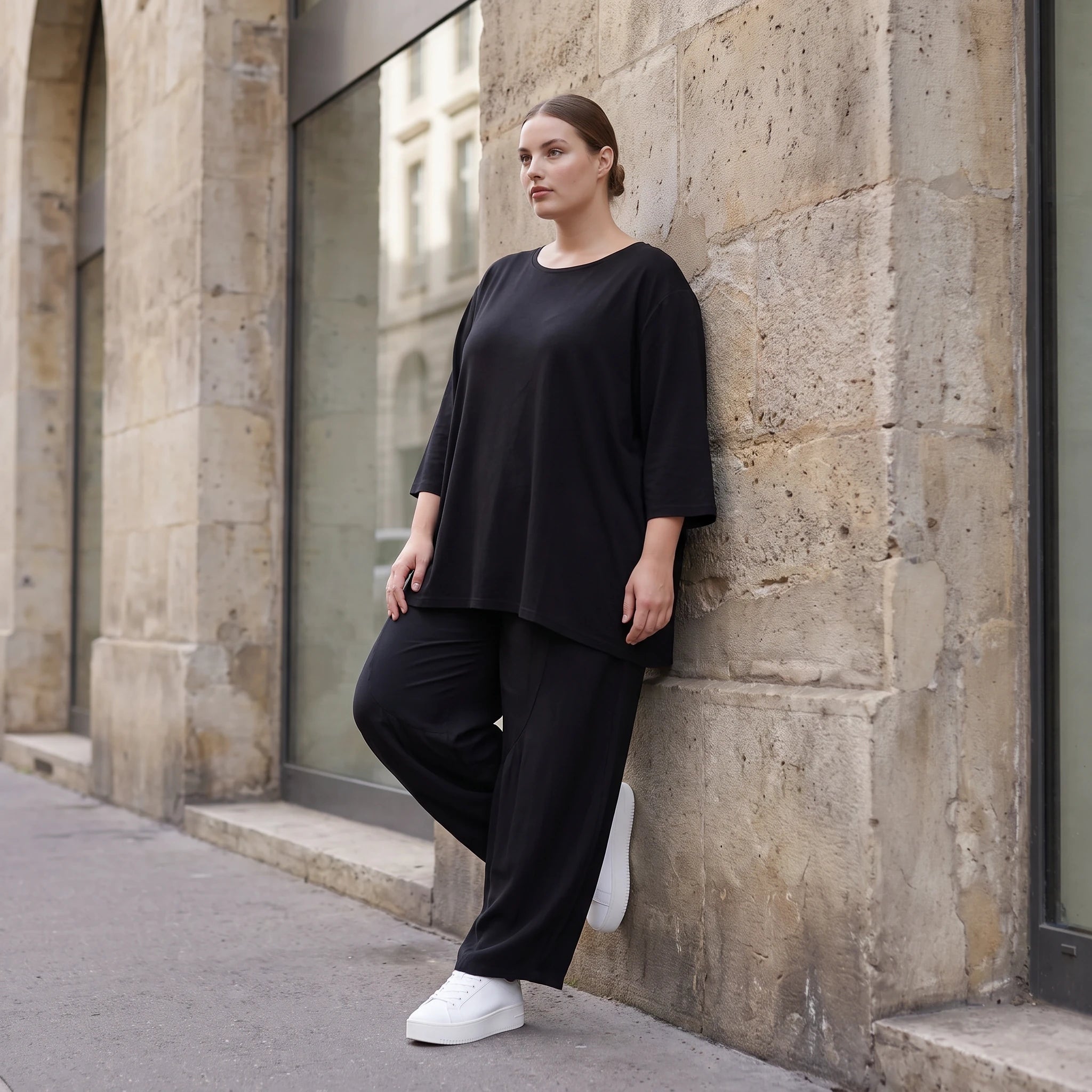 Damen Hose Avantgarde Lyocell Schwarz, Ballonschnitt, Oversize große Größen – AKH Premium