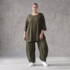 Damen Hose Avantgarde Lyocell Khaki, Ballonschnitt, Oversize große Größen – AKH Premium