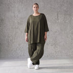 Damen Hose Avantgarde Lyocell Khaki, Ballonschnitt, Oversize große Größen – AKH Premium