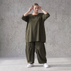 Damen Hose Avantgarde Lyocell Khaki, Ballonschnitt, Oversize große Größen – AKH Premium