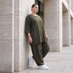 Damen Hose Avantgarde Lyocell Khaki, Ballonschnitt, Oversize große Größen – AKH Premium