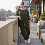 Damen Hose Avantgarde Lyocell Khaki, Ballonschnitt, Oversize große Größen – AKH Premium