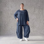 Damen Hose Avantgarde Lyocell Petrol, Ballonschnitt, Flügeltaschen, Oversize große Größen – AKH Premium