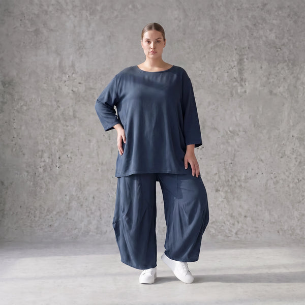 Damen Hose Avantgarde Lyocell Petrol, Ballonschnitt, Flügeltaschen, Oversize große Größen – AKH Premium